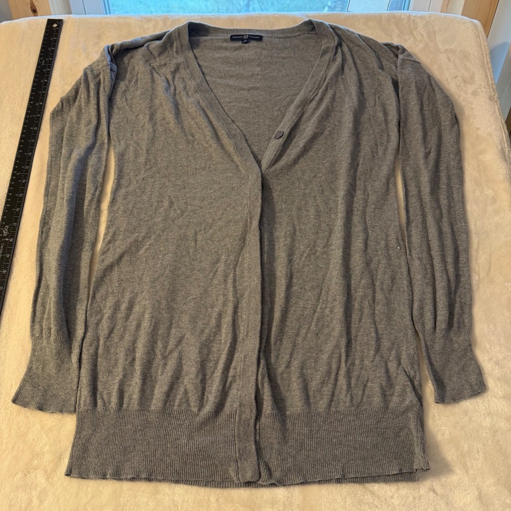 Gap Gray Cotton Silk Blend Longline V-Neck Snap Front Cardigan Sweater XS